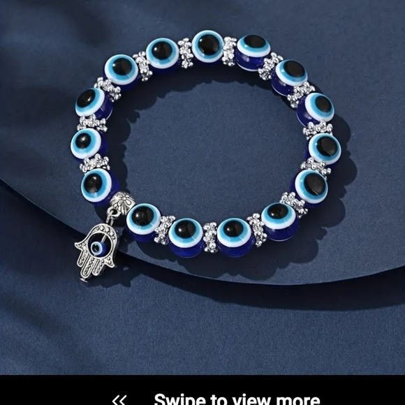 NWOT Evil Eye Royal Blue beaded unisex palm with eye - Picture 2 of 12